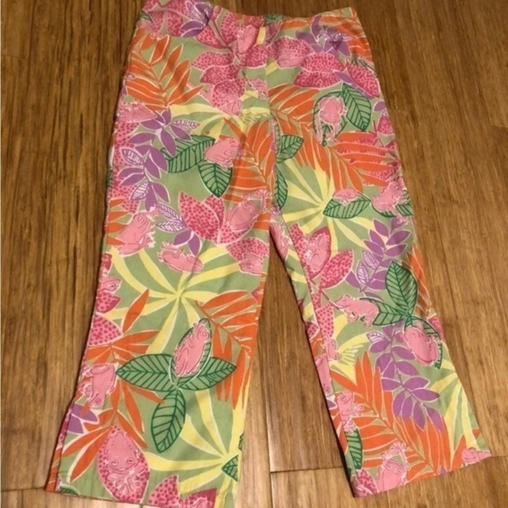 Vintage White Tag Lilly Pulitzer girls SZ 8 Bottoms Up frog print‎ cotton pants